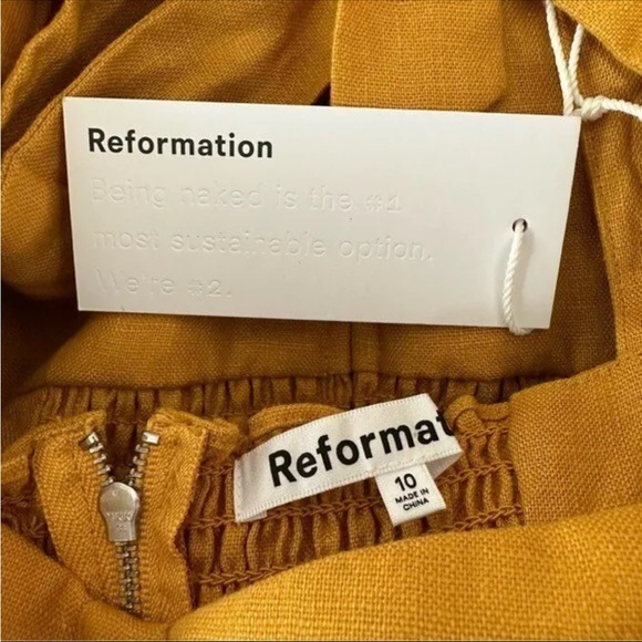 Reformation Spring Bow Sleeve Dress in Ochre Size 10 - Picture 6 of 8